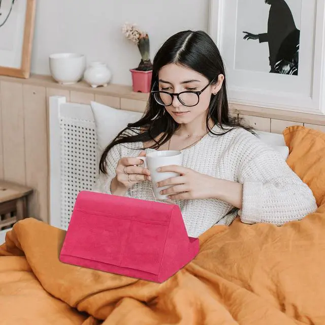 Alt view image 3 of 6 - Tablet Pillow Stand with Pocket,Adjustable 3 Viewing Angle,Lazy Holder for Bed Sofa,Compatible with iPads Tablets eReaders Smartphones Books Magazines