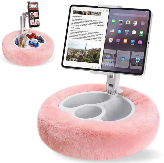 Main image of Tablet Pillow Stand with 3 Detachable Snack Bowl, 360° Rotating Arm, Soft Plush Cushion, Hands-Free Pillow Holder for 4.7-13" iPad Kindle Phone, Ideal for Bed Couch Reading Watching