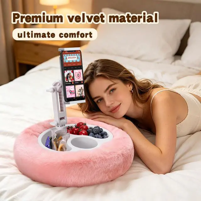 Alt view image 2 of 7 - Tablet Pillow Stand with 3 Detachable Snack Bowl, 360° Rotating Arm, Soft Plush Cushion, Hands-Free Pillow Holder for 4.7-13" iPad Kindle Phone, Ideal for Bed Couch Reading Watching