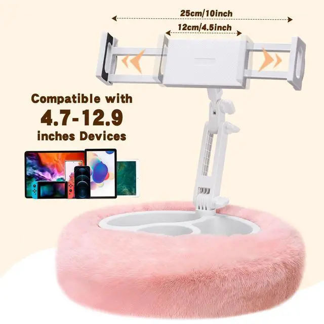 Alt view image 5 of 7 - Tablet Pillow Stand with 3 Detachable Snack Bowl, 360° Rotating Arm, Soft Plush Cushion, Hands-Free Pillow Holder for 4.7-13" iPad Kindle Phone, Ideal for Bed Couch Reading Watching