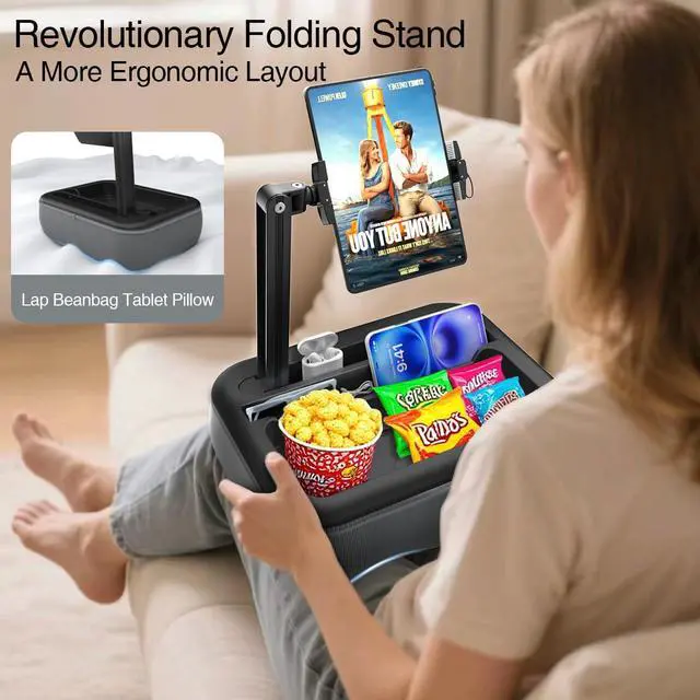 Alt view image 2 of 7 - Tablet Pillow Stand, Kindle Pillow Stand with Snack Bowl, Tablet Holder for Lap in Bed for 4.7-11 iPad & Cell Phones. Ideal for Hands-Free Reading, Relaxation on Sofa, Bed, Recliner, Couches