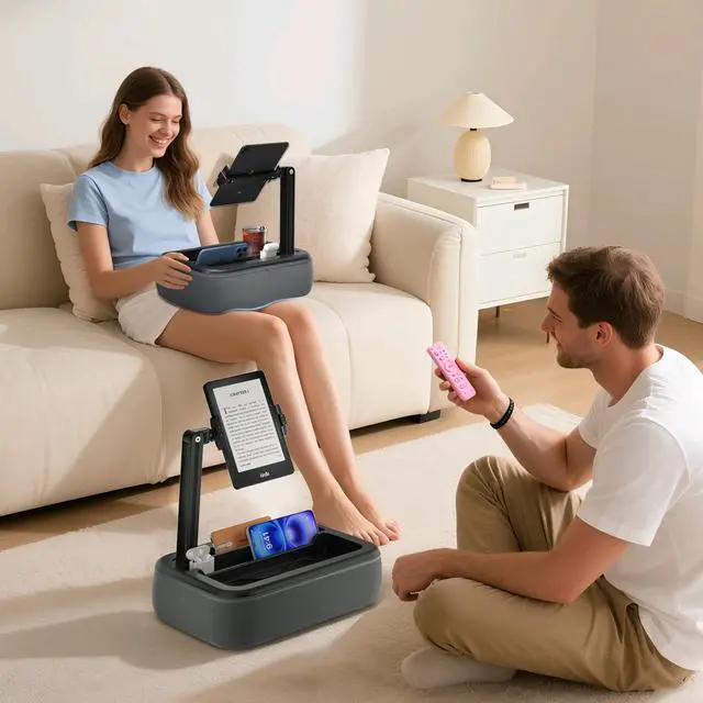 Alt view image 4 of 7 - Tablet Pillow Stand, Kindle Pillow Stand with Snack Bowl, Tablet Holder for Lap in Bed for 4.7-11 iPad & Cell Phones. Ideal for Hands-Free Reading, Relaxation on Sofa, Bed, Recliner, Couches
