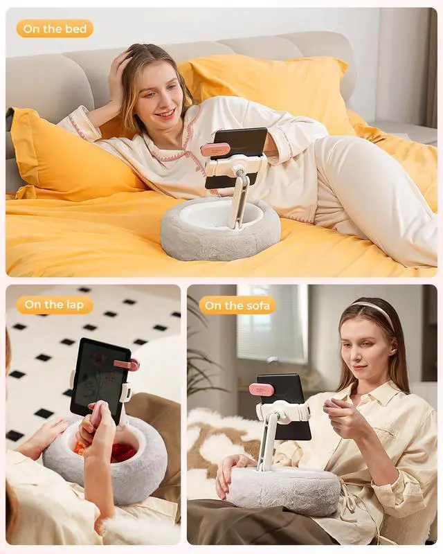 Alt view image 2 of 7 - Tablet Stand Pillow for Bed, Adjustable Tablet Stand with Detachable Snack Bowl, Phone Stand for Bed, Kindle Holder, iPad Holder, Tablet Holder for Reading, Watching Videos and Streaming