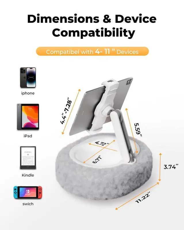 Alt view image 3 of 7 - Tablet Stand Pillow for Bed, Adjustable Tablet Stand with Detachable Snack Bowl, Phone Stand for Bed, Kindle Holder, iPad Holder, Tablet Holder for Reading, Watching Videos and Streaming