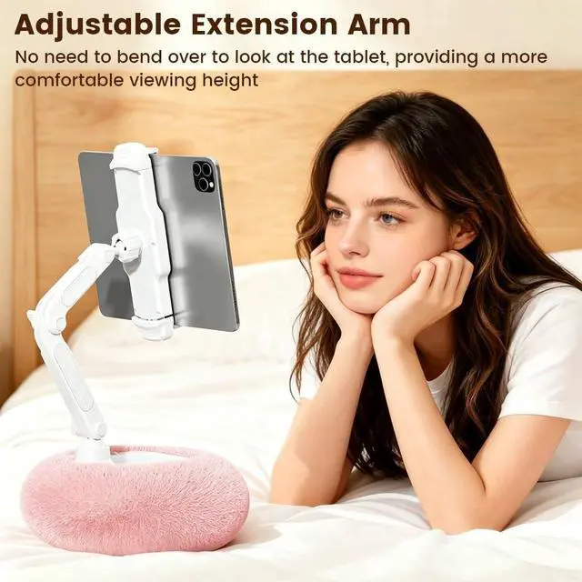 Alt view image 2 of 4 - Tablet Pillow Stand, Compatible with 4-11" Tablet/Phone with Small Bowl, 360 Adjustable Phone Holder for Bed with Soft Plush Fabric, Ideal for Reading and Video Watching on Bed