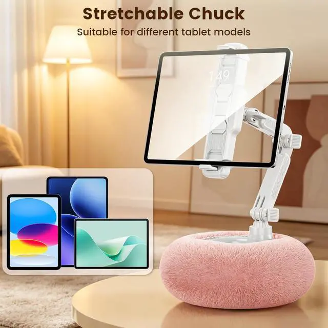Alt view image 3 of 4 - Tablet Pillow Stand, Compatible with 4-11" Tablet/Phone with Small Bowl, 360 Adjustable Phone Holder for Bed with Soft Plush Fabric, Ideal for Reading and Video Watching on Bed