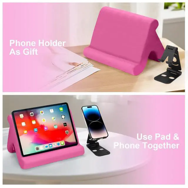 Alt view image 3 of 7 - Universal Multi-Angle Tablet Stand Holder-Soft Pad Stand with black phone holder for Lap,Knee,Sofa and Bed,Compatible with iPad Pro 9.7,10.5,12.9 Air Mini 4 3,Kindle,Galaxy Tab,E-Reader (Pink)