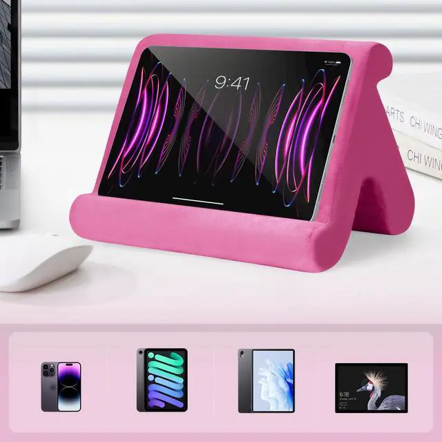 Alt view image 4 of 7 - Universal Multi-Angle Tablet Stand Holder-Soft Pad Stand with black phone holder for Lap,Knee,Sofa and Bed,Compatible with iPad Pro 9.7,10.5,12.9 Air Mini 4 3,Kindle,Galaxy Tab,E-Reader (Pink)