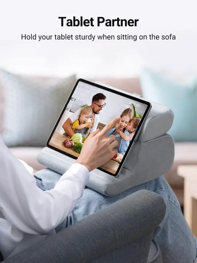 Alt view image 2 of 7 - Tablet Pillow Stand for Lap Soft Holder Bed with 3 Viewing Angles Adjustable Home Office Accessories Compatible with iPad Pro 13 12 11 10.5 Air Mini 5 4 3 2 Phone 16 15 14 E-Reader Grey