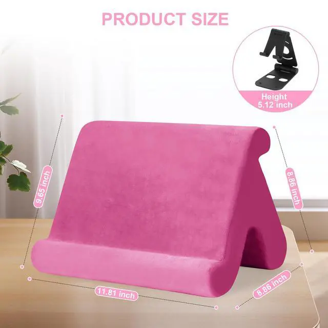 Alt view image 2 of 7 - Universal Multi-Angle Tablet Stand Holder-Soft Pad Stand with black phone holder for Lap,Knee,Sofa and Bed,Compatible with iPad Pro 9.7,10.5,12.9 Air Mini 4 3,Kindle,Galaxy Tab,E-Reader (Pink)