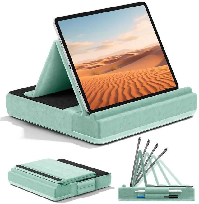 Main image of Tablet Pillow Stand, Multi-Angle Viewing Ipad Holder for Lap, Bed and Desk, Foldable Soft Pad Dock with Stylus Mount Compatible with Ipad Pro 12.9, 10.5, 11, Air, Mini, Phones, Books, E-Reader
