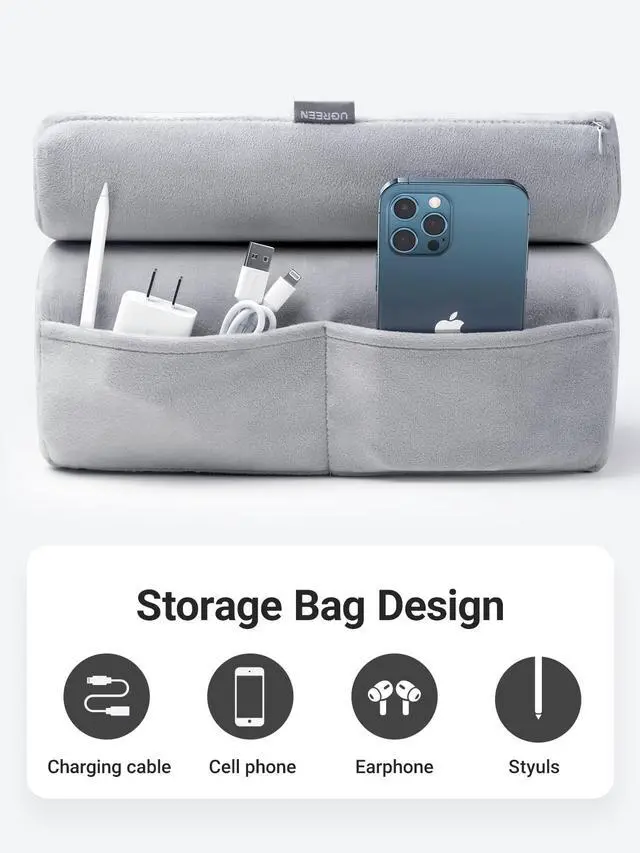 Alt view image 5 of 7 - Tablet Pillow Stand for Lap Soft Holder Bed with 3 Viewing Angles Adjustable Home Office Accessories Compatible with iPad Pro 13 12 11 10.5 Air Mini 5 4 3 2 Phone 16 15 14 E-Reader Grey