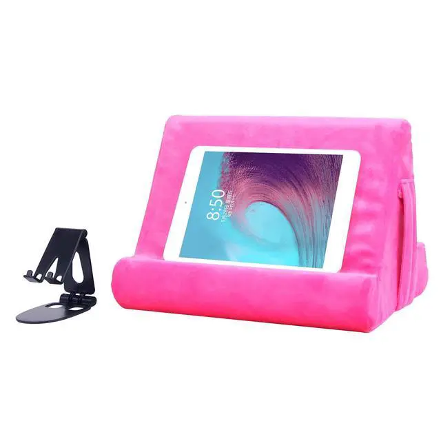 Alt view image 4 of 7 - Universal Multi-Angle Tablet Holder - Soft Pad Stand with Net Pocket & Phone Stands for Lap, Knee, Sofa and Bed(Pink)