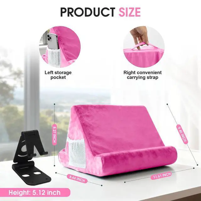 Alt view image 3 of 7 - Universal Multi-Angle Tablet Holder - Soft Pad Stand with Net Pocket & Phone Stands for Lap, Knee, Sofa and Bed(Pink)
