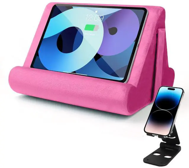 Main image of Universal Multi-Angle Tablet Holder - Soft Pad Stand with Net Pocket & Phone Stands for Lap, Knee, Sofa and Bed(Pink)