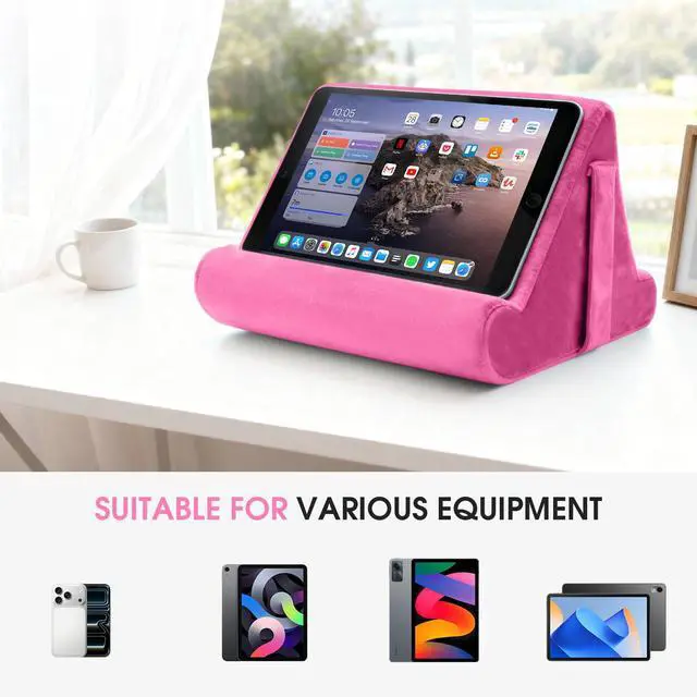 Alt view image 5 of 7 - Universal Multi-Angle Tablet Holder - Soft Pad Stand with Net Pocket & Phone Stands for Lap, Knee, Sofa and Bed(Pink)