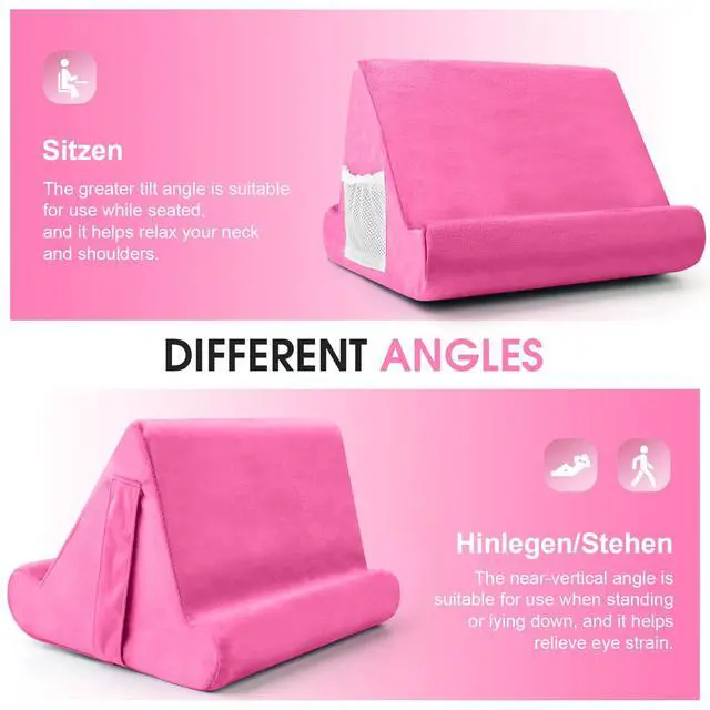 Alt view image 6 of 7 - Universal Multi-Angle Tablet Holder - Soft Pad Stand with Net Pocket & Phone Stands for Lap, Knee, Sofa and Bed(Pink)