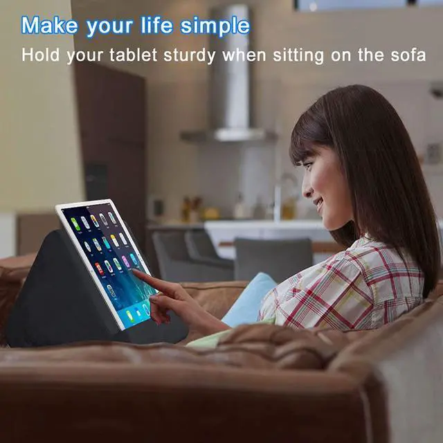 Alt view image 2 of 7 - Tablet Pillow Stand - Tablet Holder Dock for Bed with Multi-Viewing Angles, Compatible with iPad Pro 9.7, 10.5,12.9 Air Mini 4 3, Kindle, Galaxy Tab, E-Reader (Dark Grey)