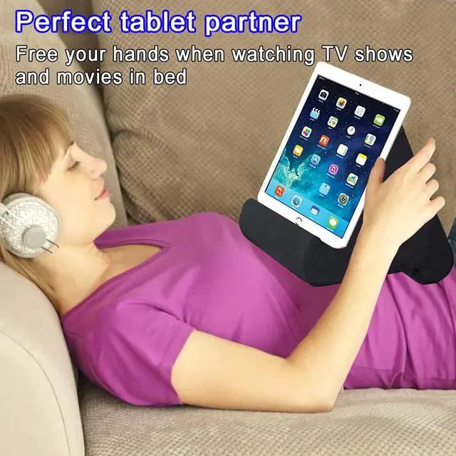 Alt view image 3 of 7 - Tablet Pillow Stand - Tablet Holder Dock for Bed with Multi-Viewing Angles, Compatible with iPad Pro 9.7, 10.5,12.9 Air Mini 4 3, Kindle, Galaxy Tab, E-Reader (Dark Grey)