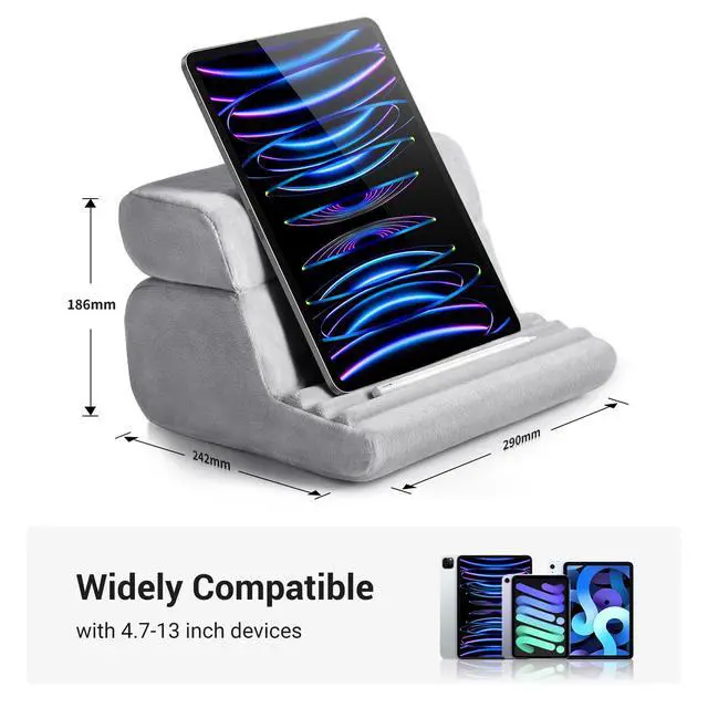 Alt view image 7 of 7 - Tablet Pillow Stand for Lap Soft Holder Bed with 3 Viewing Angles Adjustable Home Office Accessories Compatible with iPad Pro 13 12 11 10.5 Air Mini 5 4 3 2 Phone 16 15 14 E-Reader Grey