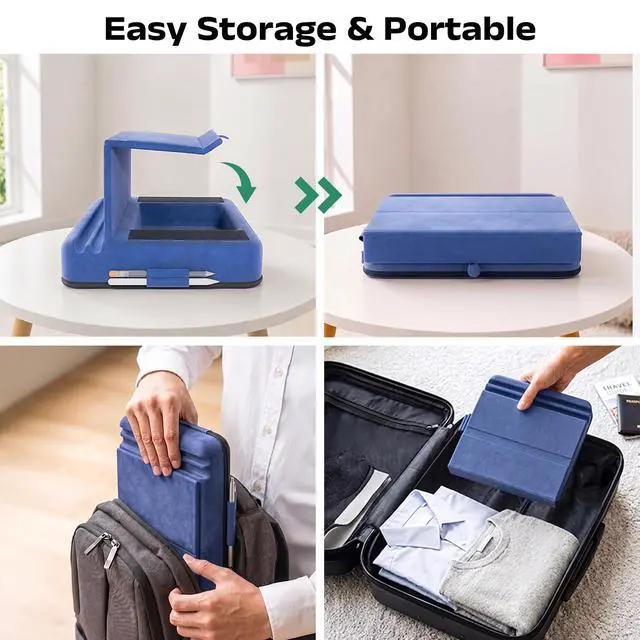 Alt view image 6 of 7 - Tablet Pillow Stand, Multi-Angle Foldable iPad Holder for Bed, Sofa, Desk, Lap, Soft Pad Dock with Storage Pocket & Stylus Mount, for 4.7-13" Devices iPad,iPhone,E-Reader,Books (Blue)