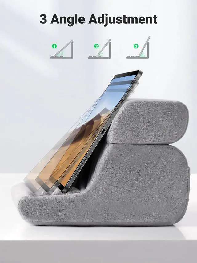 Alt view image 6 of 7 - Tablet Pillow Stand for Lap Soft Holder Bed with 3 Viewing Angles Adjustable Home Office Accessories Compatible with iPad Pro 13 12 11 10.5 Air Mini 5 4 3 2 Phone 16 15 14 E-Reader Grey