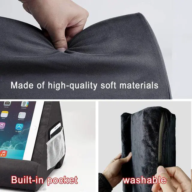 Alt view image 5 of 7 - Tablet Pillow Stand - Tablet Holder Dock for Bed with Multi-Viewing Angles, Compatible with iPad Pro 9.7, 10.5,12.9 Air Mini 4 3, Kindle, Galaxy Tab, E-Reader (Dark Grey)