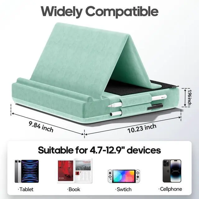Alt view image 7 of 7 - Tablet Pillow Stand, Multi-Angle Viewing Ipad Holder for Lap, Bed and Desk, Foldable Soft Pad Dock with Stylus Mount Compatible with Ipad Pro 12.9, 10.5, 11, Air, Mini, Phones, Books, E-Reader