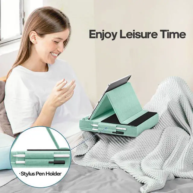 Alt view image 3 of 7 - Tablet Pillow Stand, Multi-Angle Viewing Ipad Holder for Lap, Bed and Desk, Foldable Soft Pad Dock with Stylus Mount Compatible with Ipad Pro 12.9, 10.5, 11, Air, Mini, Phones, Books, E-Reader