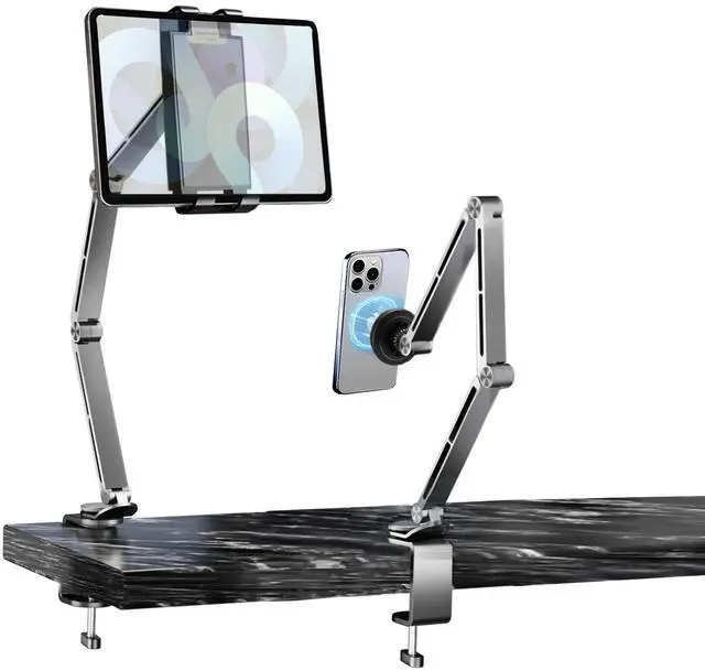 Main image of Tablet Stand for Desk, iPad Desk Mount, Magnetic Tablet Holder for Desk, Foldable Phone Arm Mount with 360° Adjustable Rotatable, Phone Holder iPad Stand Fits for 4.7-15.6" Screen