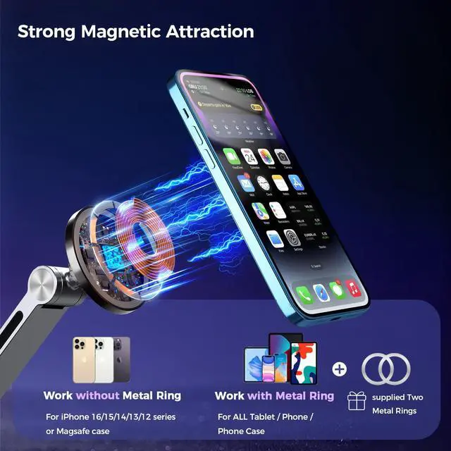 Alt view image 3 of 7 - Tablet Stand for Desk, iPad Desk Mount, Magnetic Tablet Holder for Desk, Foldable Phone Arm Mount with 360° Adjustable Rotatable, Phone Holder iPad Stand Fits for 4.7-15.6" Screen