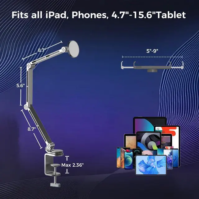 Alt view image 5 of 7 - Tablet Stand for Desk, iPad Desk Mount, Magnetic Tablet Holder for Desk, Foldable Phone Arm Mount with 360° Adjustable Rotatable, Phone Holder iPad Stand Fits for 4.7-15.6" Screen