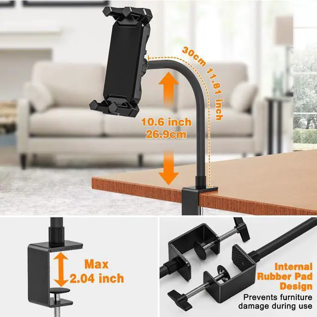 Alt view image 4 of 7 - Tablet Stand Holder, Gooseneck iPad Desk Mount with C-Clamp