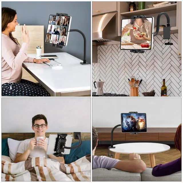 Alt view image 7 of 7 - Tablet Stand Holder, Gooseneck iPad Desk Mount with C-Clamp