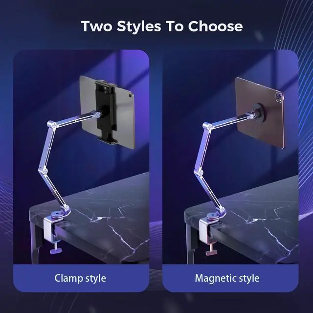 Alt view image 2 of 7 - Tablet Stand for Desk, iPad Desk Mount, Magnetic Tablet Holder for Desk, Foldable Phone Arm Mount with 360° Adjustable Rotatable, Phone Holder iPad Stand Fits for 4.7-15.6" Screen