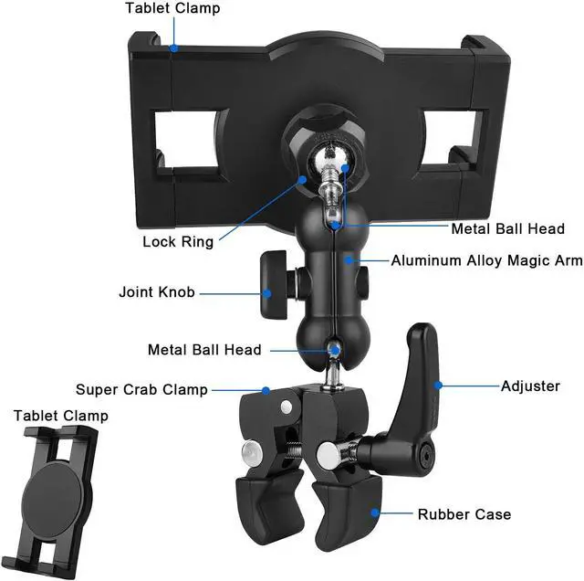Alt view image 3 of 7 - Tablet Holder for Treadmill/Spin Bike/Stroller/Wheelchair/Golf Cart/Poles/Music Stand/Stationary Bike,360°Adjustable iPad Mount,Compatible with 7~12.9" iPad/Nexus/Fire HD/e-Book/LG G/Switch