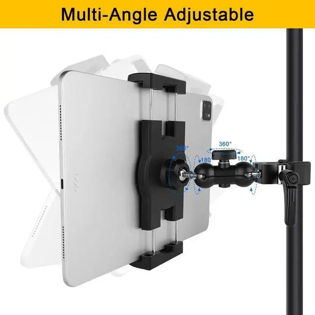 Alt view image 4 of 7 - Tablet Holder for Treadmill/Spin Bike/Stroller/Wheelchair/Golf Cart/Poles/Music Stand/Stationary Bike,360°Adjustable iPad Mount,Compatible with 7~12.9" iPad/Nexus/Fire HD/e-Book/LG G/Switch