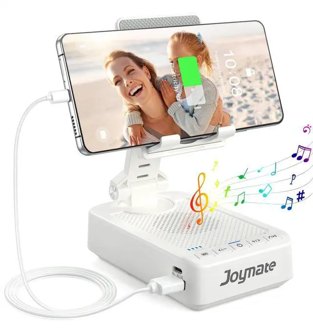 Main image of Gifts for Men Women, Bluetooth Speaker Phone Stand with Charging Function 360° Rotable Adjustable Cell Phone Holder HD Surround Sound for Desk Fits All Phones,Tablet (White)