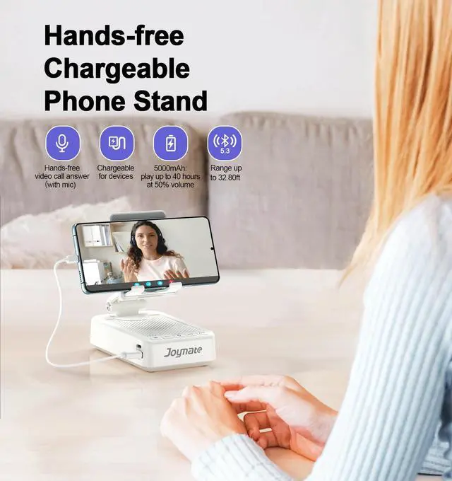 Alt view image 2 of 7 - Gifts for Men Women, Bluetooth Speaker Phone Stand with Charging Function 360° Rotable Adjustable Cell Phone Holder HD Surround Sound for Desk Fits All Phones,Tablet (White)