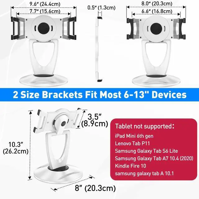 Alt view image 5 of 7 - 360 Rotating Tablet Stand for POS Kiosk & Desk, Foldable iPad Holder with Phone Organizer Base, Swivel Counter Mount for Retail & Office, Fits iPad Pro 12.9, Air, Mini, All 4-13 Devices