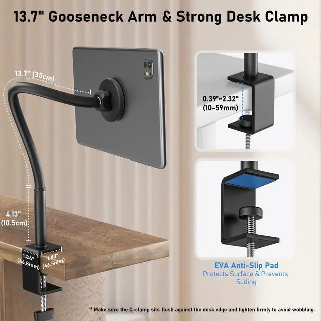 Alt view image 4 of 7 - Magnetic Gooseneck Tablet Holder, iPad Desk Clamp Mount for Bed & Desk