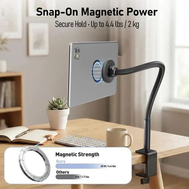 Alt view image 2 of 7 - Magnetic Gooseneck Tablet Holder, iPad Desk Clamp Mount for Bed & Desk