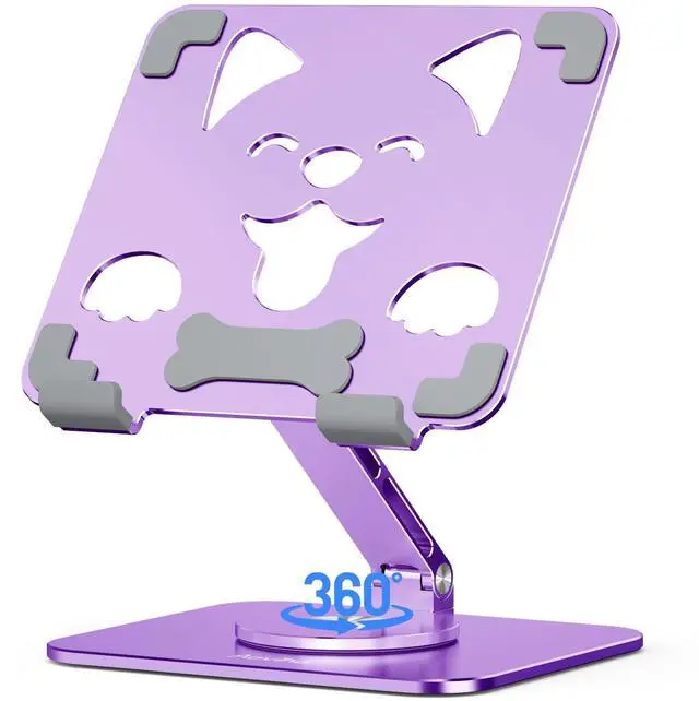 Main image of Adjustable Tablet Stand, 360° Rotating Aluminum Holder, Purple