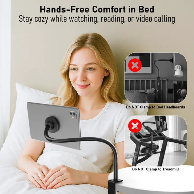 Alt view image 3 of 7 - Magnetic Gooseneck Tablet Holder, iPad Desk Clamp Mount for Bed & Desk