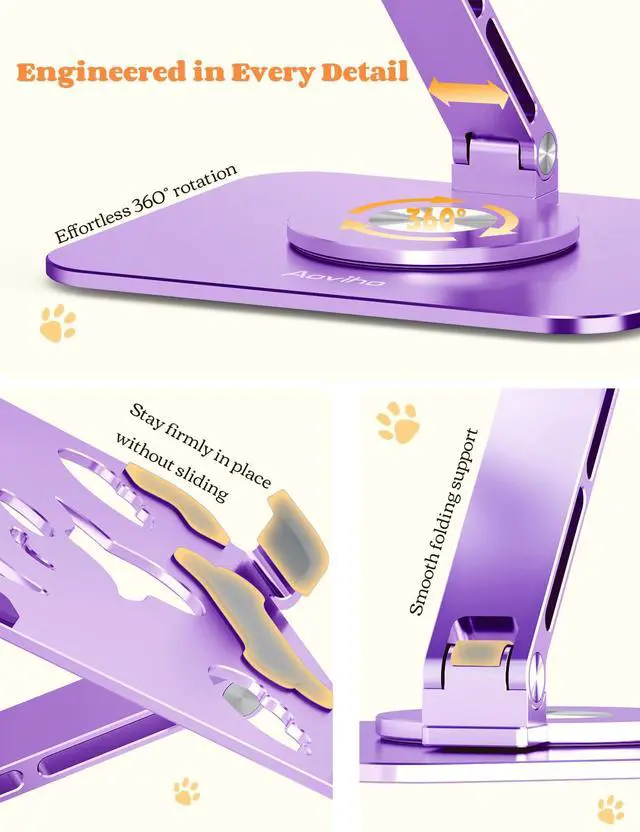 Alt view image 4 of 7 - Adjustable Tablet Stand, 360° Rotating Aluminum Holder, Purple