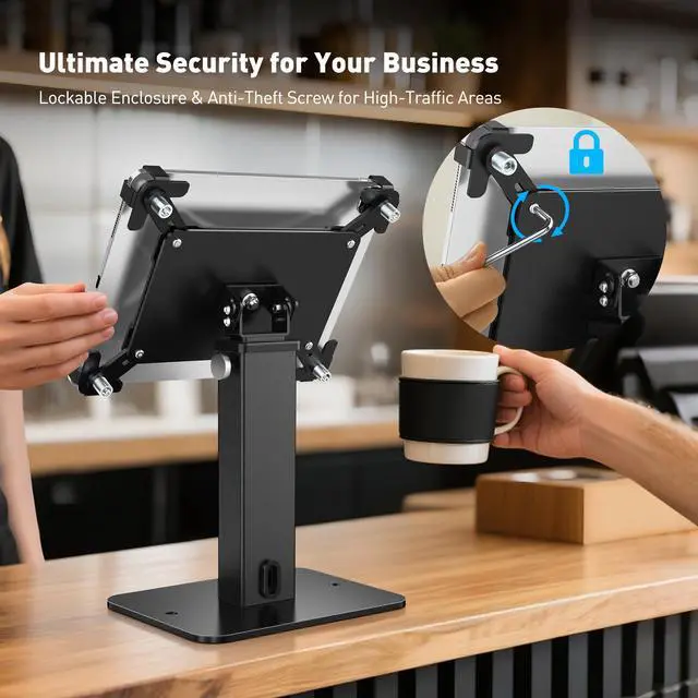 Alt view image 2 of 7 - Anti-Theft iPad Kiosk Stand, 360 Rotation & Adj. Height 8.3"13.4", Heavy-Duty Steel & Aluminum, Fits 9.7"-13" Tablets, Security Retail POS Tablet Stand for Business & Commercial Use