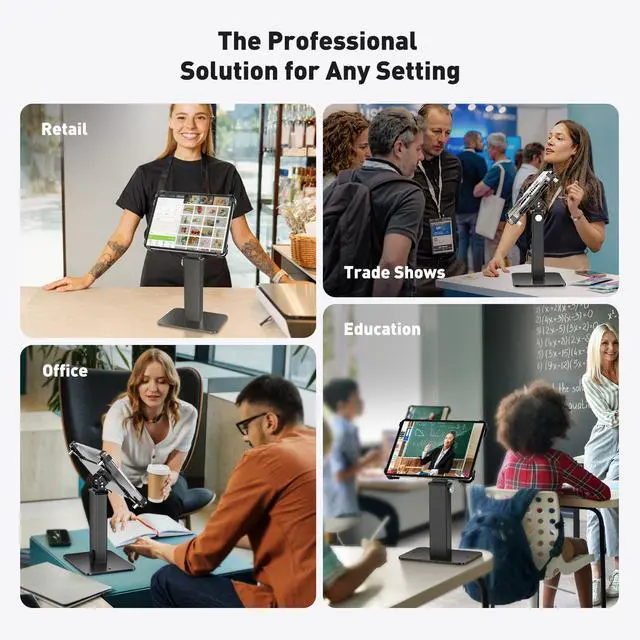 Alt view image 4 of 7 - Anti-Theft iPad Kiosk Stand, 360 Rotation & Adj. Height 8.3"13.4", Heavy-Duty Steel & Aluminum, Fits 9.7"-13" Tablets, Security Retail POS Tablet Stand for Business & Commercial Use