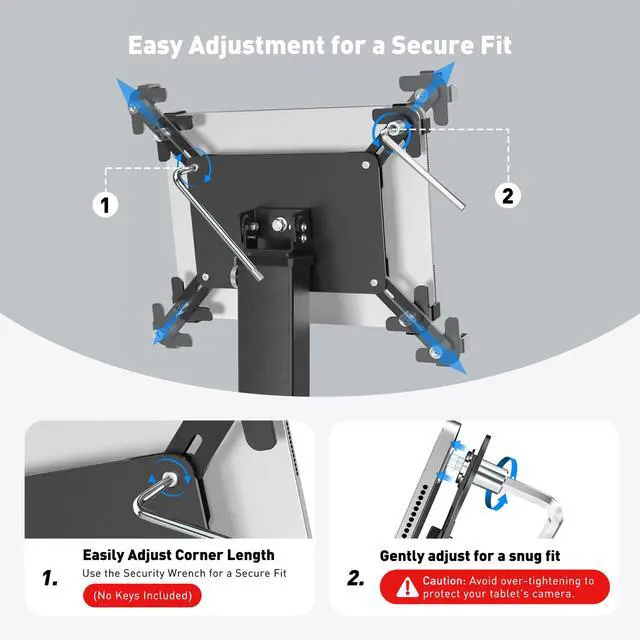 Alt view image 6 of 7 - Anti-Theft iPad Kiosk Stand, 360 Rotation & Adj. Height 8.3"13.4", Heavy-Duty Steel & Aluminum, Fits 9.7"-13" Tablets, Security Retail POS Tablet Stand for Business & Commercial Use
