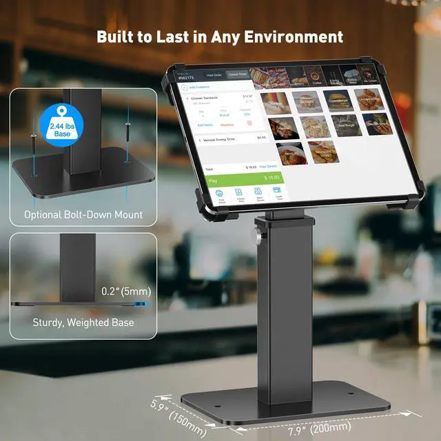 Alt view image 7 of 7 - Anti-Theft iPad Kiosk Stand, 360 Rotation & Adj. Height 8.3"13.4", Heavy-Duty Steel & Aluminum, Fits 9.7"-13" Tablets, Security Retail POS Tablet Stand for Business & Commercial Use