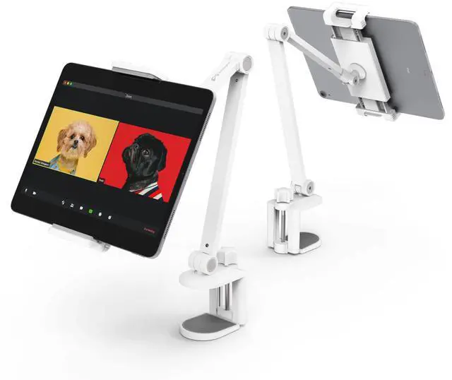 Main image of iPad Desk Mount, Adjustable Tablet Holder Clamp, 360 degree Rotation, Sturdy Aluminum Tablet Arm Mount for 4.7"-13" iPad Pro/Air/Mini, iPhone, Galaxy Tab, for Kitchen, Work, Video Call(White)